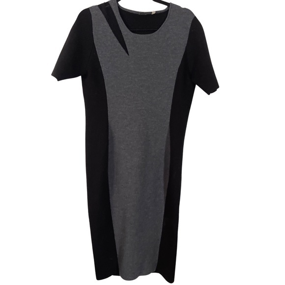 Elie Tahari Caroline Short Sleeve Wool Sweater Dress Charcoal Black - Picture 4 of 8